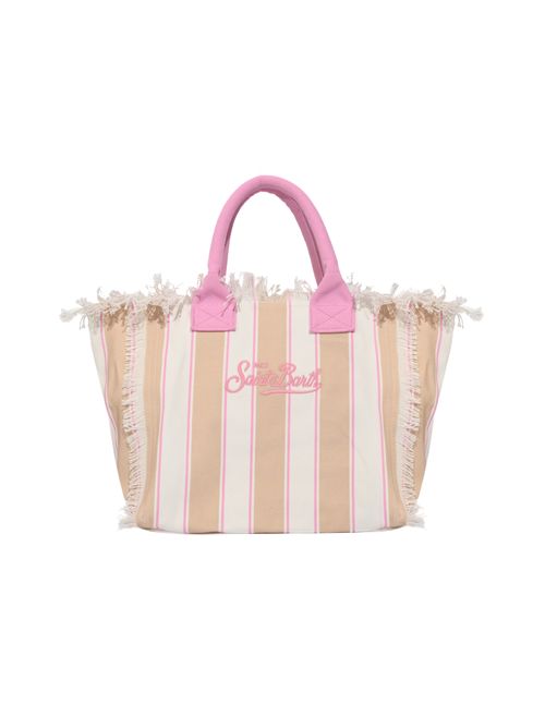 Borsa Vanity Beach Club regular in canvas di cotone a righe beige con dettagli rosa Mc2 Saint Barth | VANI00102596L